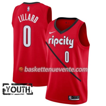 Maillot Basket Portland Trail Blazers Damian Lillard 0 2018-19 Nike Rouge Swingman - Enfant